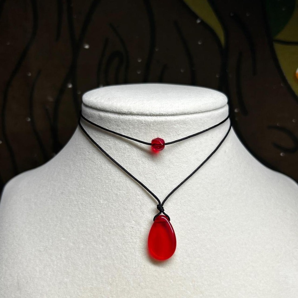 Siam red czech glass dainty layering set boho chic adjustable cord cherry gift